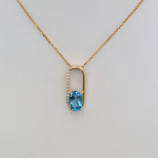 American Jewelry 14k Yellow Gold 1.87ct Blue Topaz .07ctw Diamond Accent Necklace