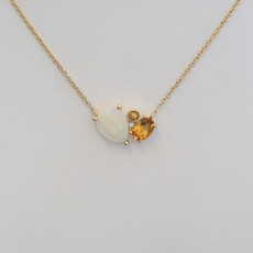 American Jewelry 14k Yellow Gold .84ct Opal .43ct Citrine and Diamond Accent Necklace