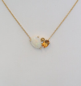 American Jewelry 14k Yellow Gold .84ct Opal .43ct Citrine and Diamond Accent Necklace