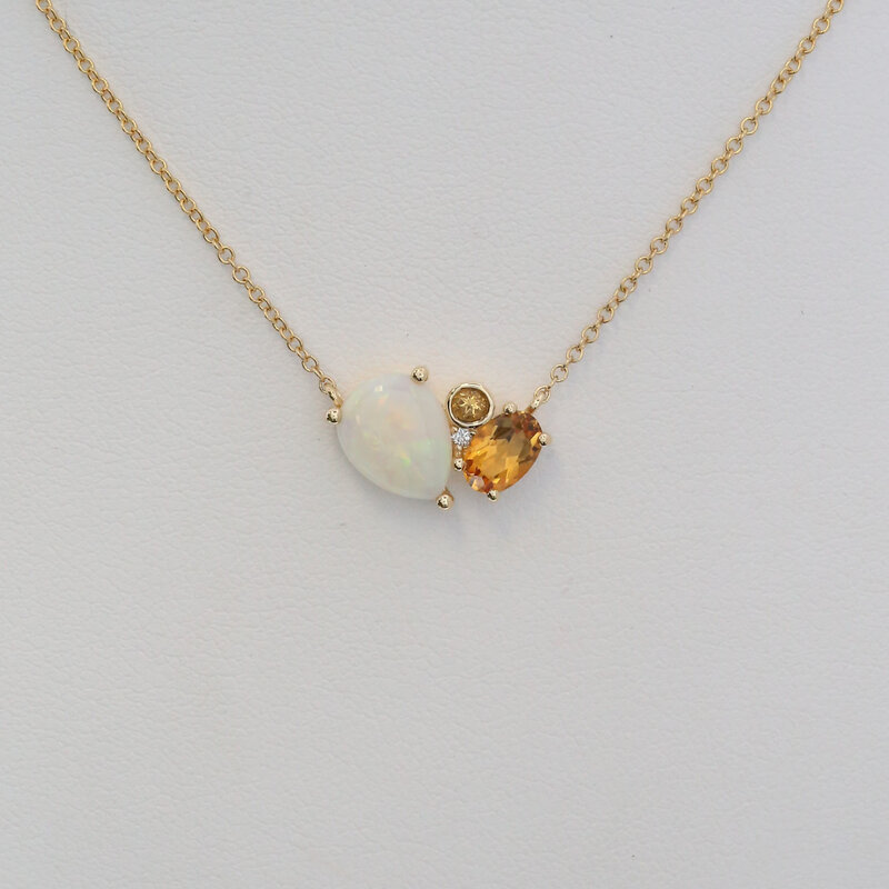 American Jewelry 14k Yellow Gold .84ct Opal .43ct Citrine and Diamond Accent Necklace