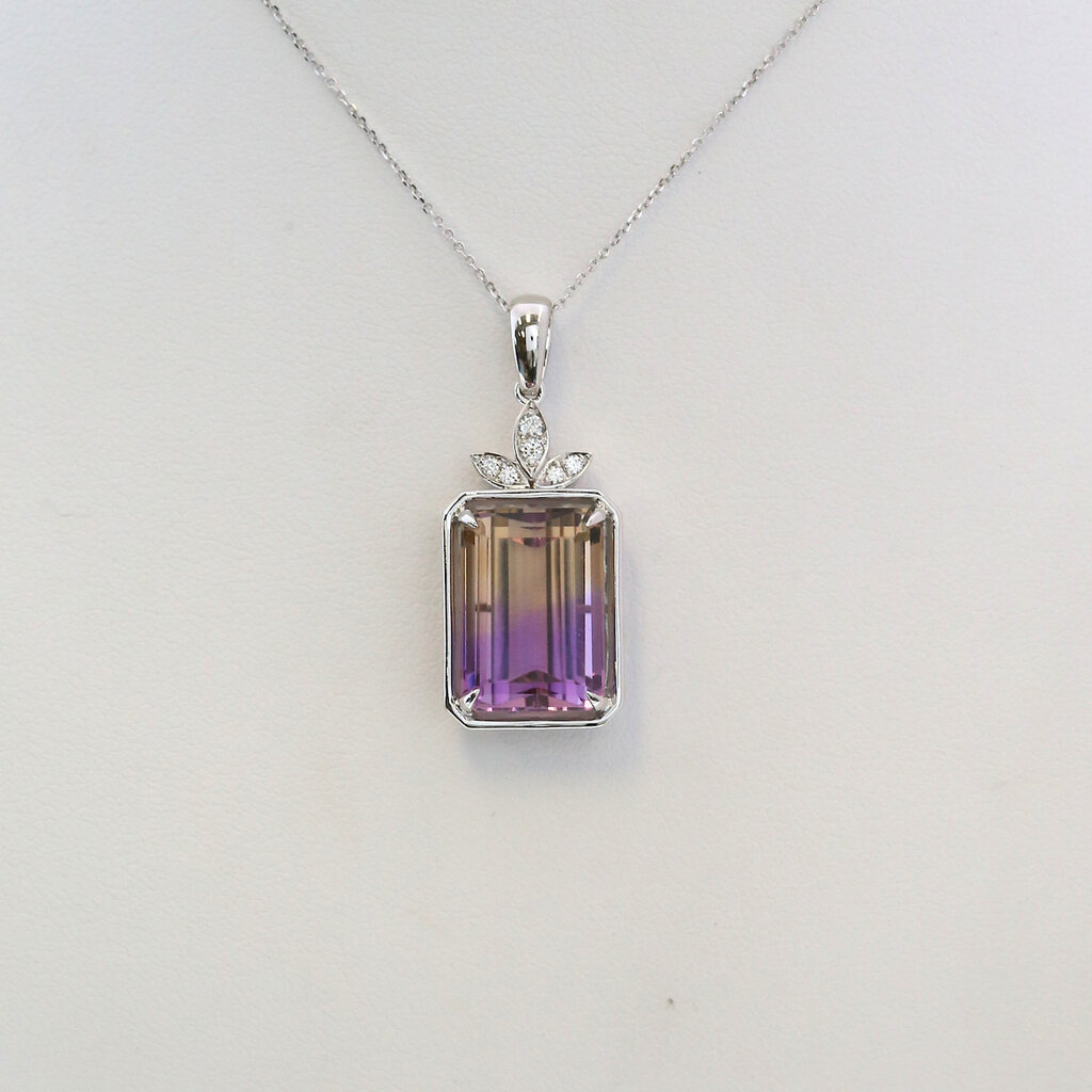 American Jewelry 14k White Gold 8.77ct Ametrine .07ctw Diamond Accent Necklace