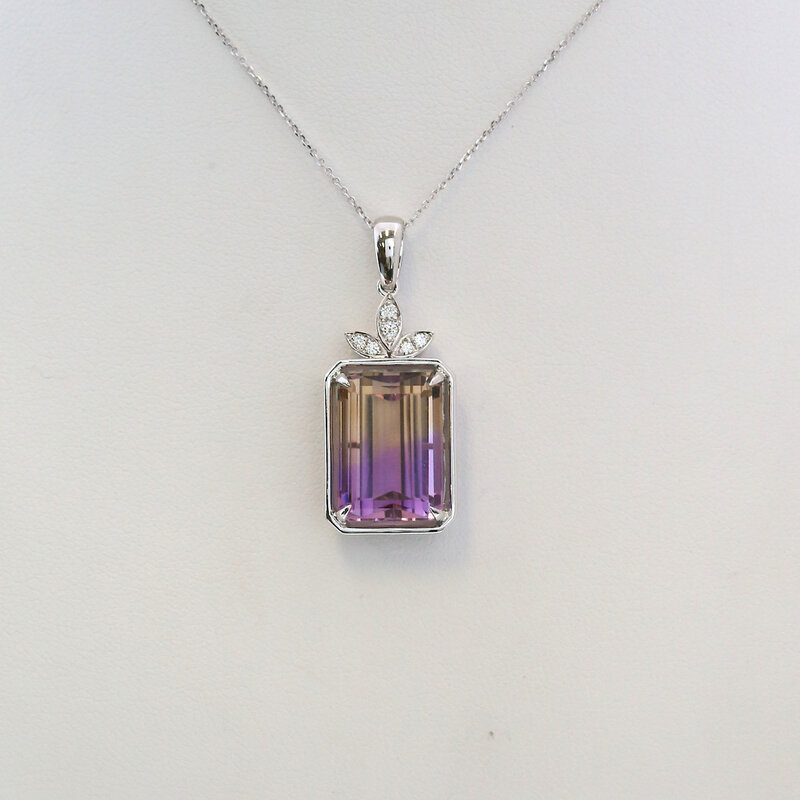 American Jewelry 14k White Gold 8.77ct Ametrine .07ctw Diamond Accent Necklace