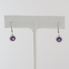 American Jewelry 14k White Gold .90ct Amethyst .18ctw Diamond Halo Dangle Earrings