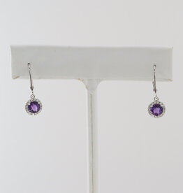 American Jewelry 14k White Gold .90ct Amethyst .18ctw Diamond Halo Dangle Earrings