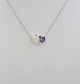 American Jewelry 14k White Gold .84ct Opal .42ct Amethyst and Diamond Accent Necklace