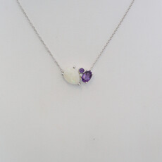 American Jewelry 14k White Gold .84ct Opal .42ct Amethyst and Diamond Accent Necklace