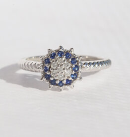 American Jewelry 18k White Gold .18ctw Sapphire .09ctw Diamond Cluster Ring
