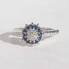 American Jewelry 18k White Gold .18ctw Sapphire .09ctw Diamond Cluster Ring