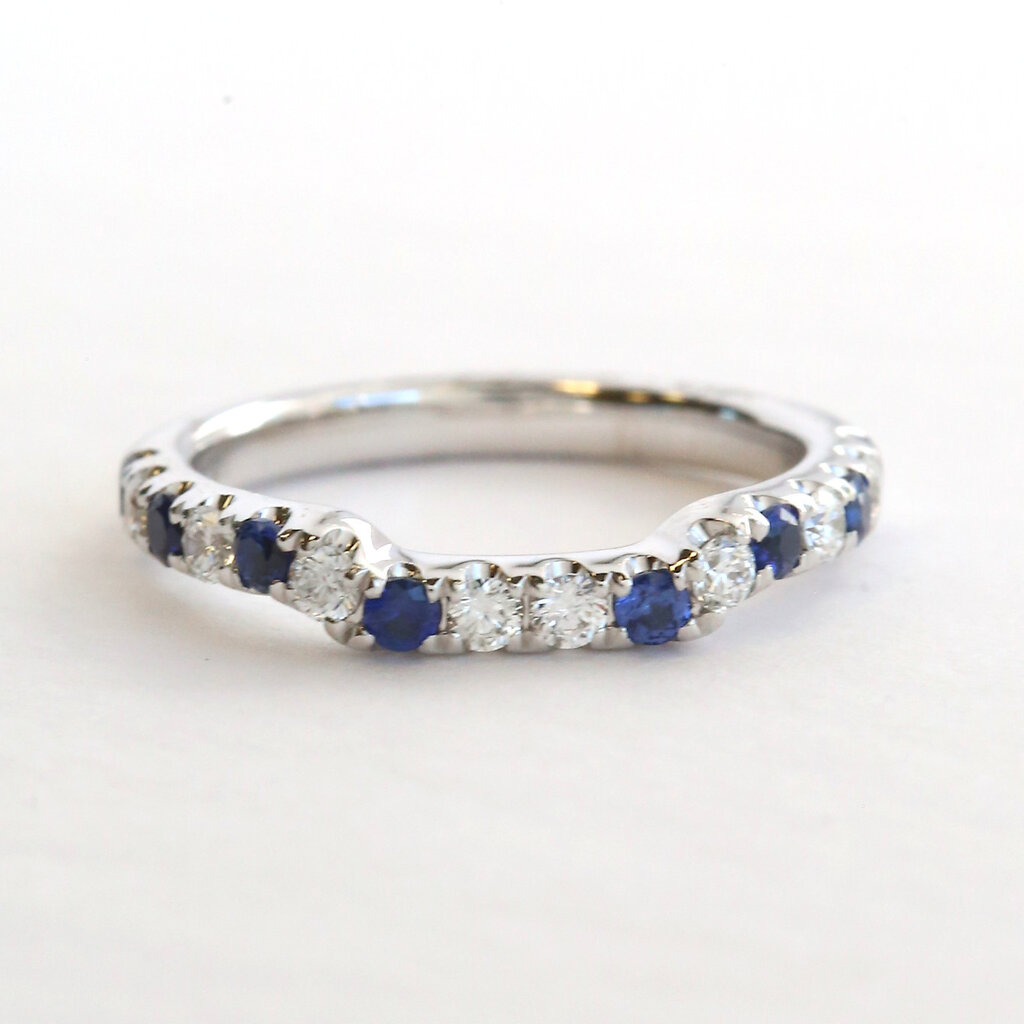 American Jewelry 14k White Gold .28ctw Diamond .34ctw Sapphire Curved Stackable Band Ring