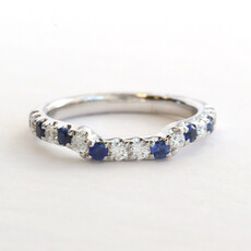 American Jewelry 14k White Gold .28ctw Diamond .34ctw Sapphire Curved Stackable Band Ring