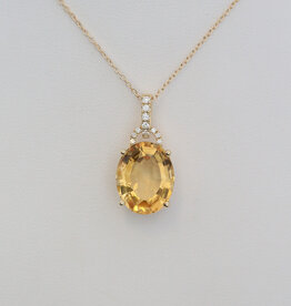 American Jewelry 14k Yellow Gold 6.52ct Citrine .10ctw Diamond Oval Necklace