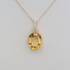 American Jewelry 14k Yellow Gold 6.52ct Citrine .10ctw Diamond Oval Necklace