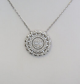 American Jewelry 18k White Gold 1.44ctw Diamond Baguette & Round Circle Necklace