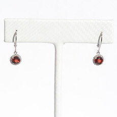 American Jewelry 14K White Gold 1.51ctw Garnet .18ctw Diamond Halo Dangle Earrings