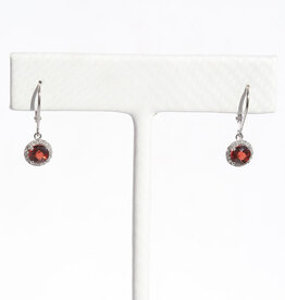 American Jewelry 14K White Gold 1.51ctw Garnet .18ctw Diamond Halo Dangle Earrings