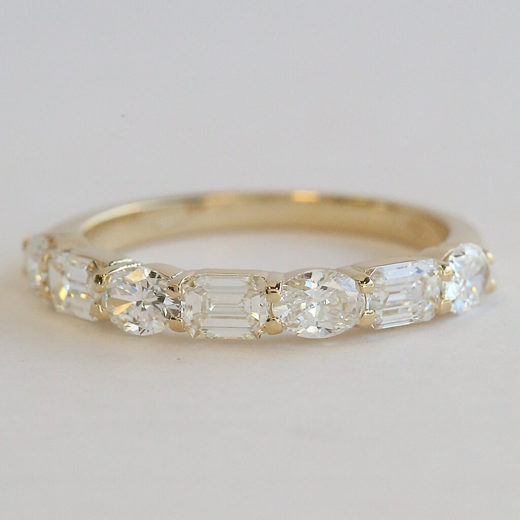 American Jewelry 14k Yellow Gold 1.27ctw Emerald & Baguette Cut Wedding Band
