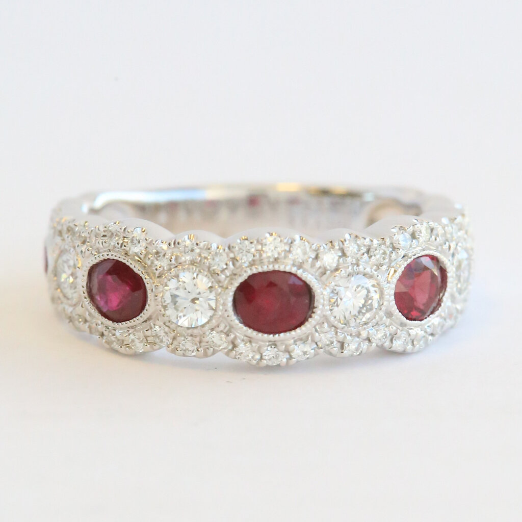 American Jewelry 14k White Gold .68ctw Ruby .55ctw Diamond Stackable Band Ring