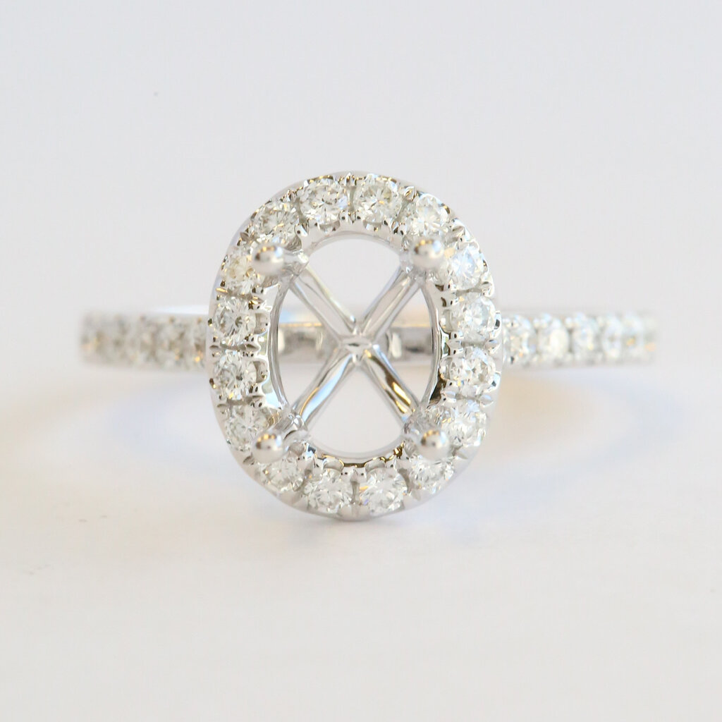 American Jewelry 14k White Gold .54ctw Diamond Oval Halo Semi Mount Engagement Ring