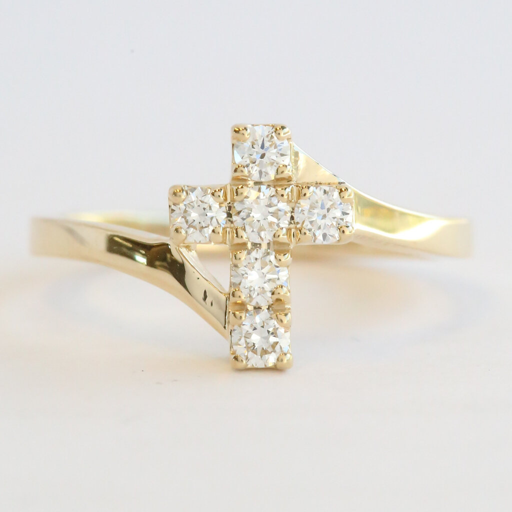 American Jewelry 14k Yellow Gold .35ctw Diamond Cross Bypass Ring