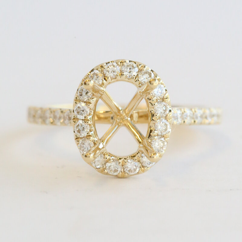 American Jewelry 14k Yellow Gold .54ctw Diamond Oval Halo Semi Mount Engagement Ring