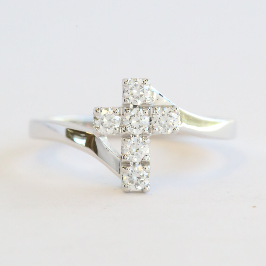 American Jewelry 14k White Gold .35ctw Diamond Cross Bypass Ring