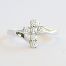 American Jewelry 14k White Gold .35ctw Diamond Cross Bypass Ring