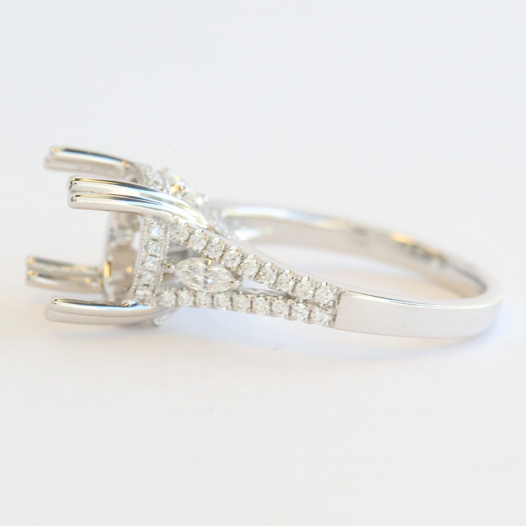 American Jewelry 14k White Gold .60ctw Diamond Split Shank Marquise Accent Semi Mount Engagement Ring