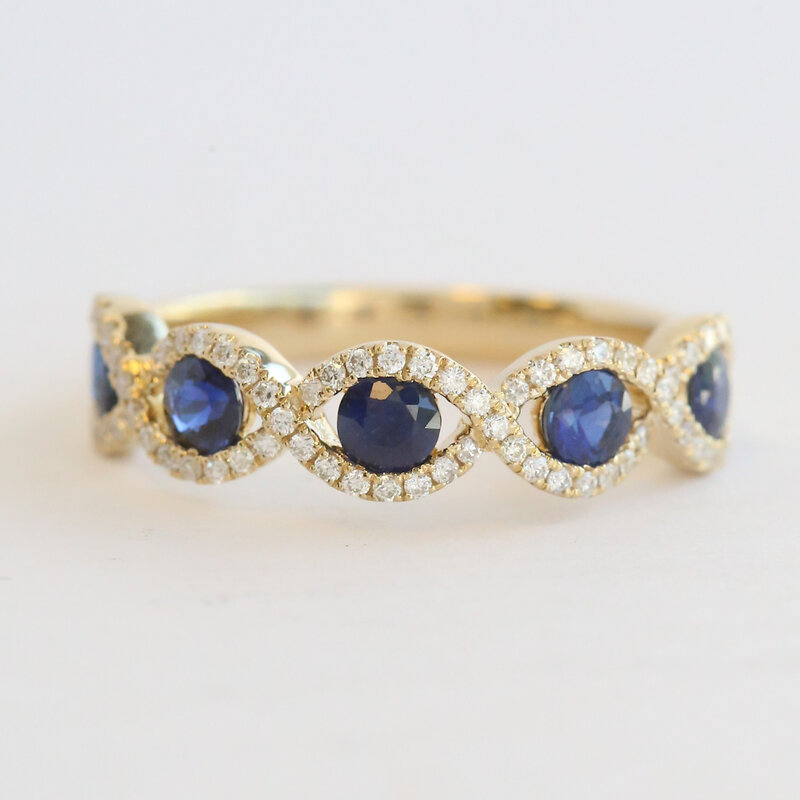 American Jewelry 14k Yellow Gold .85ctw Sapphire .28ctw Diamond Infinity Design Stackable Band Ring