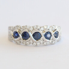 American Jewelry 14k White Gold .83ctw Sapphire .40ctw Diamond Milgrain Band Ring
