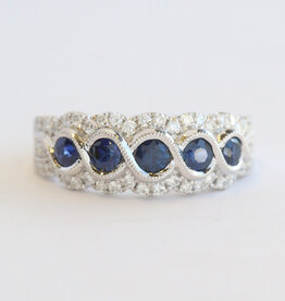 American Jewelry 14k White Gold .83ctw Sapphire .40ctw Diamond Milgrain Band Ring