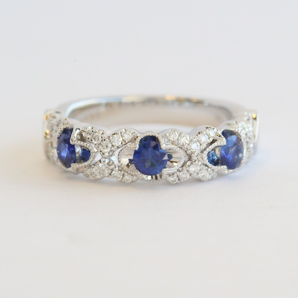 American Jewelry 14k White Gold .59ctw Sapphire .22ctw Diamond Milgrain Band Ring