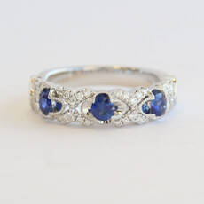 American Jewelry 14k White Gold .59ctw Sapphire .22ctw Diamond Milgrain Band Ring