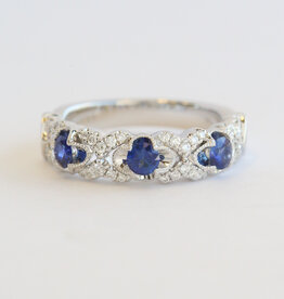 American Jewelry 14k White Gold .59ctw Sapphire .22ctw Diamond Milgrain Band Ring