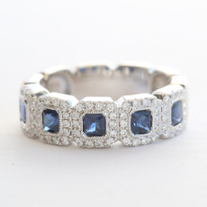 American Jewelry 14k White Gold 1.07ctw Sapphire .30ctw Diamond Halos Band Ring