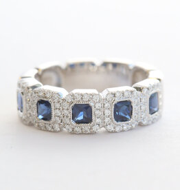American Jewelry 14k White Gold 1.07ctw Sapphire .30ctw Diamond Halos Band Ring