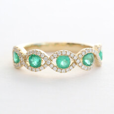 American Jewelry 14k Yellow Gold .70ctw Emerald .26ctw Diamond Infinity Design Stackable Band Ring