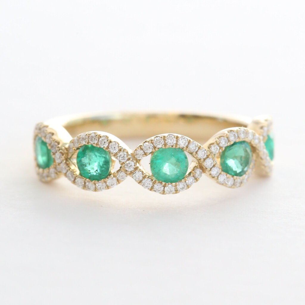 American Jewelry 14k Yellow Gold .70ctw Emerald .26ctw Diamond Infinity Design Stackable Band Ring