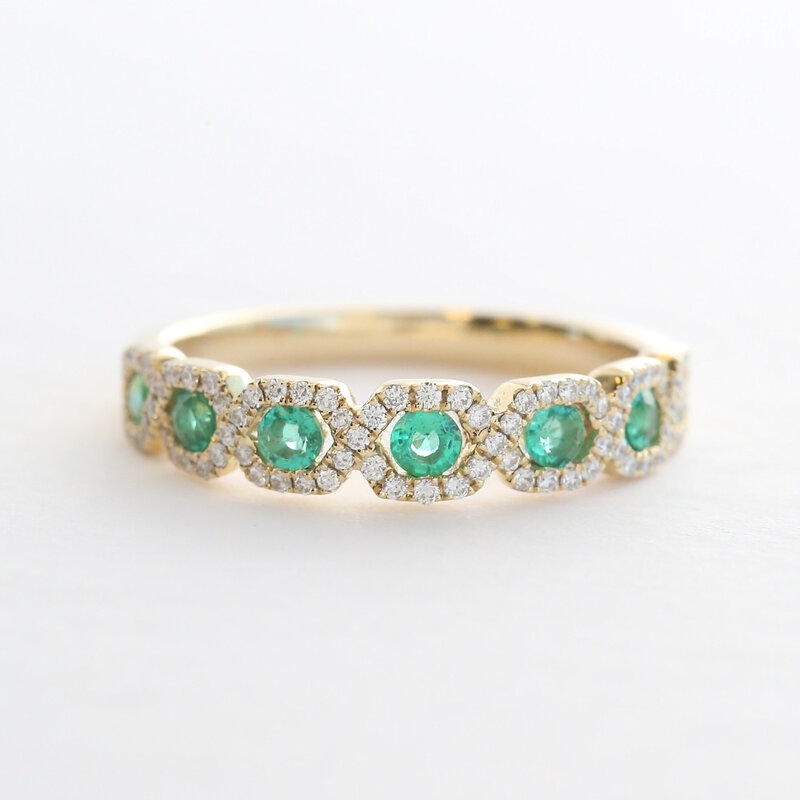 American Jewelry 14k Yellow Gold .40ctw Emerald .26ctw Diamond Stackable Band Ring