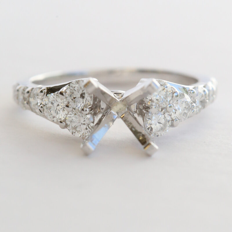American Jewelry 14k White Gold .93ctw Diamond Tapered Semi Mount Engagement Ring