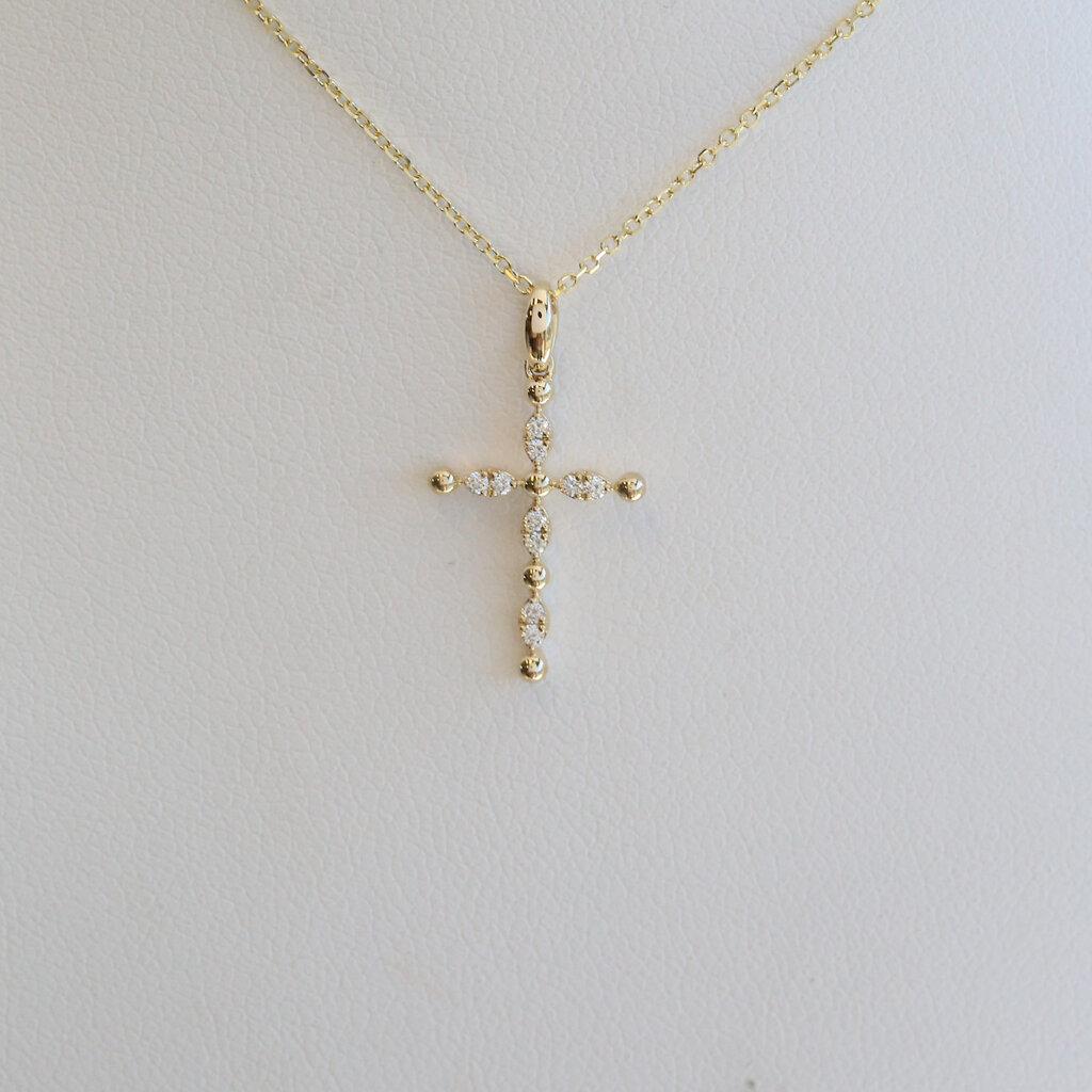 American Jewelry 14k Yellow Gold .06ctw Diamond Petite Cross Necklace