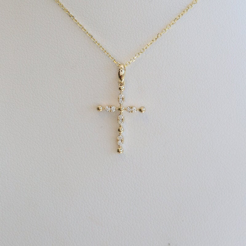 American Jewelry 14k Yellow Gold .06ctw Diamond Petite Cross Necklace
