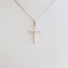 American Jewelry 14k White Gold .06ctw Diamond Petite Cross Necklace
