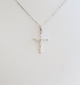 American Jewelry 14k White Gold .06ctw Diamond Petite Cross Necklace