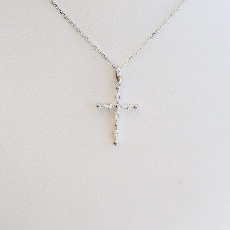 American Jewelry 14k White Gold .06ctw Diamond Petite Cross Necklace