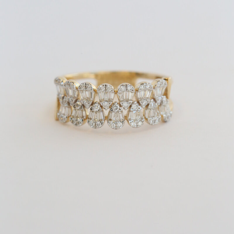 American Jewelry 14k Yellow Gold .61ctw Diamond Baguette & Round Pear Shapes Band Ring
