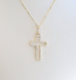 American Jewelry 14k Yellow Gold .51ctw Diamond Baguette & Round Open Cross Necklace