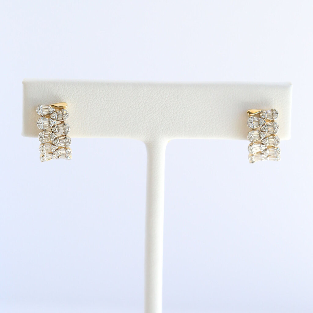 American Jewelry 14k Yellow Gold .88ctw Diamond Baguette & Round Pear Shapes Hoop Earrings