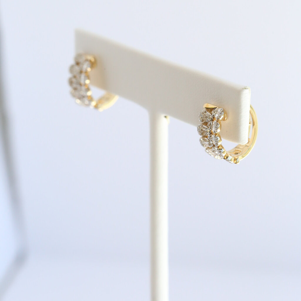 American Jewelry 14k Yellow Gold .88ctw Diamond Baguette & Round Pear Shapes Hoop Earrings