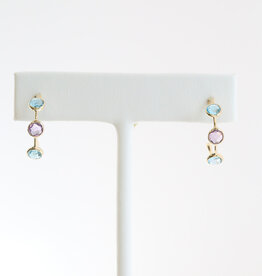 American Jewelry 14k Yellow Gold Blue Topaz & Amethyst Station Hoop Earrings