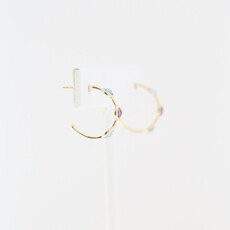 American Jewelry 14k Yellow Gold Blue Topaz & Amethyst Station Hoop Earrings